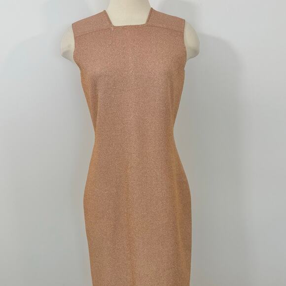 St. John Lurex Pique Sleveless Midi Knit Sheath Dress in Blossom Pink M *READ - Picture 5 of 14